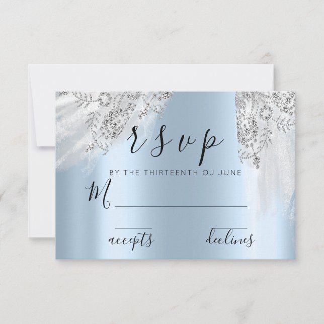 RSVP Grey Sweet 16th Dress Bridal Shower Blue Card (Front)