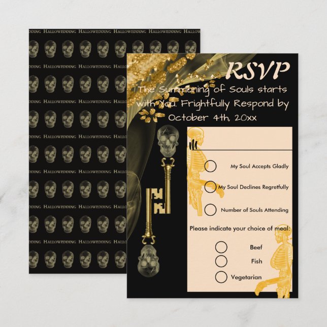 RSVP Hallowedding & Gold Nuggets Skull Keys Card (Front/Back)