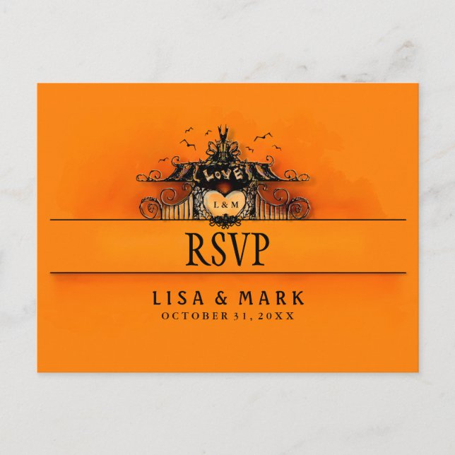 RSVP Halloween Postcard - Orange & Black Love (Front)