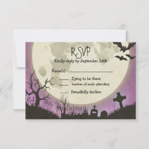 RSVP Halloween wedding in purple with moon Card