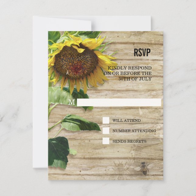 RSVP Hand Painted Sunflower Wooden Fence Bees Card (Front)