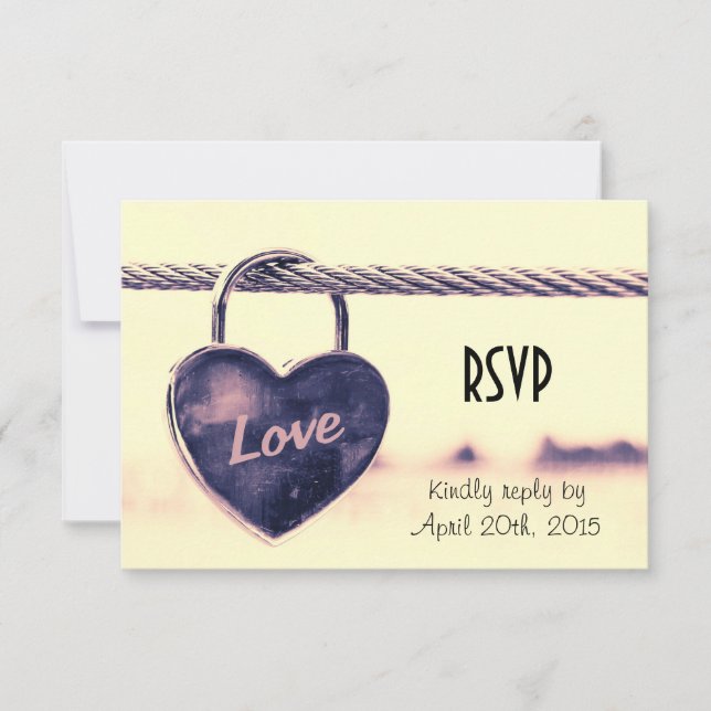 RSVP Heart Shaped Love Padlock Attached to a Rope Card (Front)