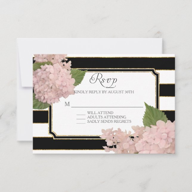 RSVP Hydrangea Modern Elegant Black White Stripe Card (Front)