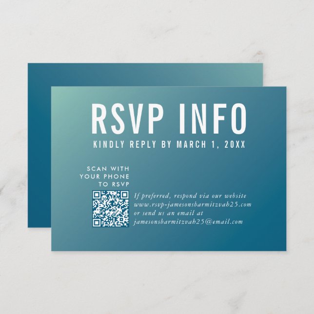 RSVP INFO CARD modern dark blue mint qrcode (Front/Back)