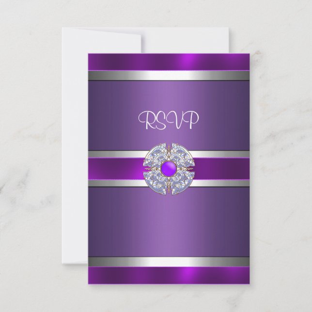 RSVP Jewelled Purple Silver Trim Birthday Party 3 Card (Front)
