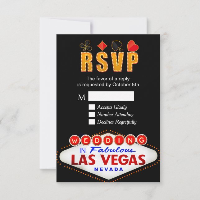 RSVP Las Vegas Sign Wedding Neon Light Reply Card (Front)