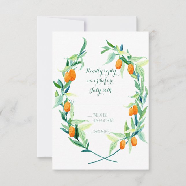 RSVP Laurel Wreath Kumquat Branch Modern Simple Card (Front)