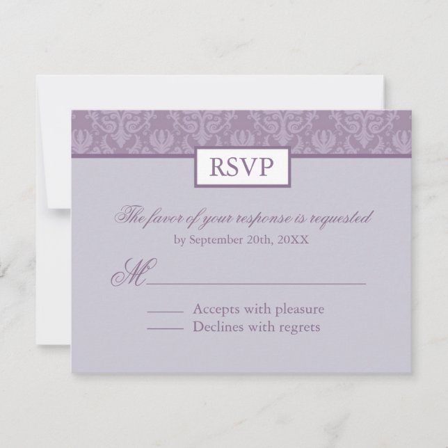 RSVP - Lavender Damask Reply Cards (Front)