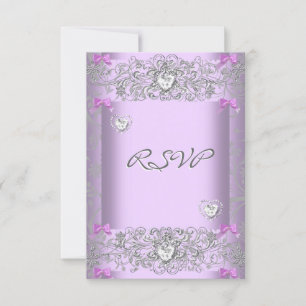 RSVP Lilac Damask Wedding White Diamond Hearts