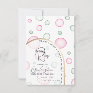 RSVP   Lively Fun Pink and Green Bubbles Card
