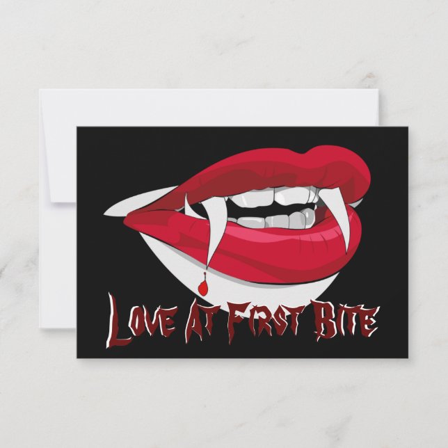 RSVP - Love At First Bite - Black Background Invitation (Front)