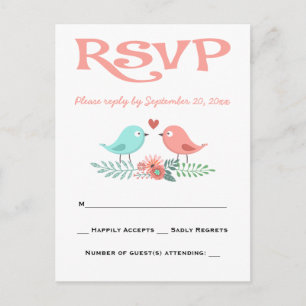 RSVP Love Birds Pink and Blue Floral Wedding Party Invitation Postcard