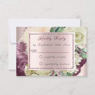 RSVP Marsala Ivory Roses Floral Blush Burgundy Card
