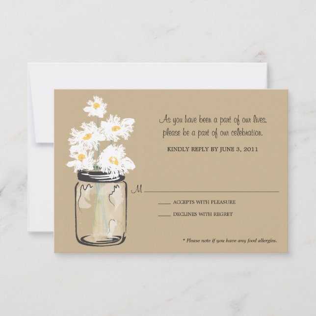 RSVP - Mason Jar filled with White Daisies (Front)