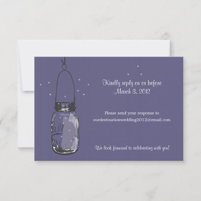RSVP Mason Jar & Fireflies Wedding Card (Front)