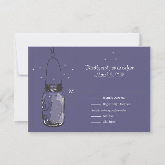 RSVP Mason Jar & Fireflies Wedding Card (Front)