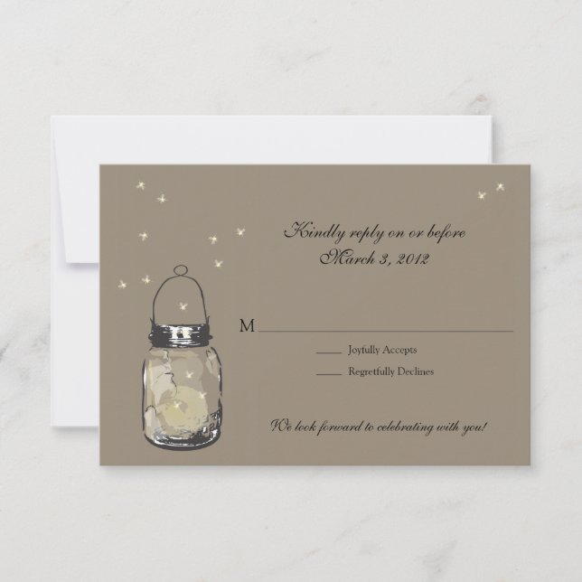 RSVP Mason Jar & Fireflies Wedding Card (Front)