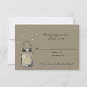 RSVP Mason Jar & Fireflies Wedding Card