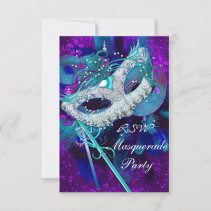 RSVP Masquerade Ball Party Teal Blue Purple Masks Card