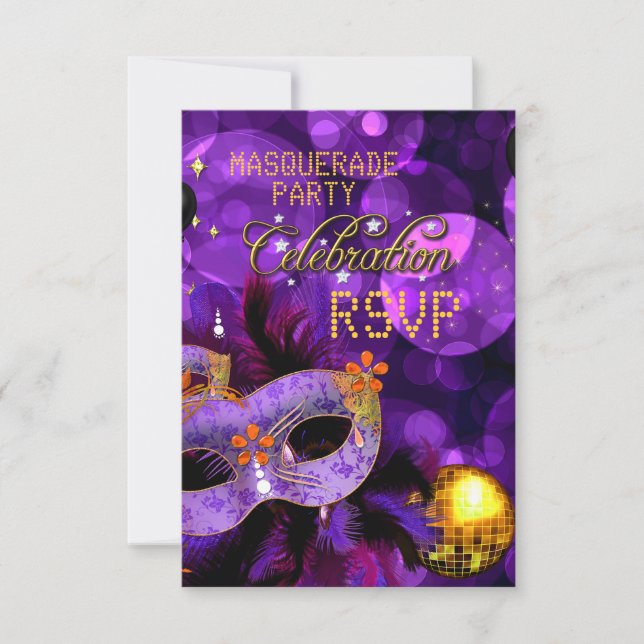 RSVP MASQUERADE Purple Gold Dance Party Card (Front)