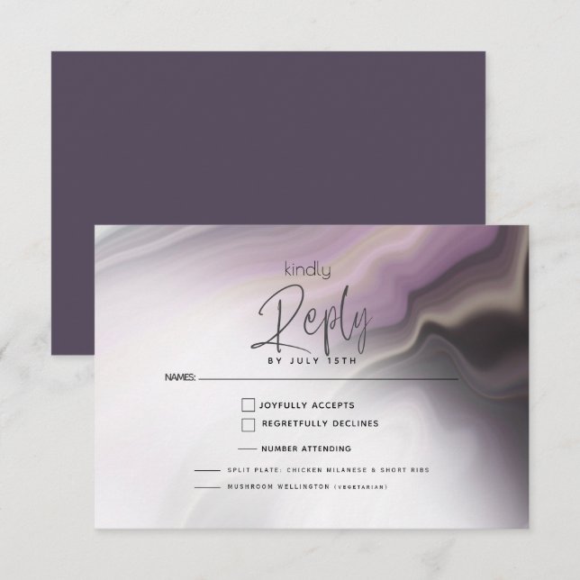 RSVP MEAL CHOICE | Plum Purple Airbrush Marble Card (Front/Back)