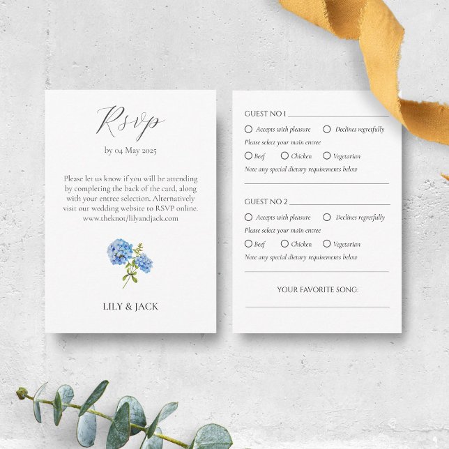 RSVP Meal Selection Hydrangea 2 Guest Wedding RSVP Enclosure Card (Creator Uploaded)