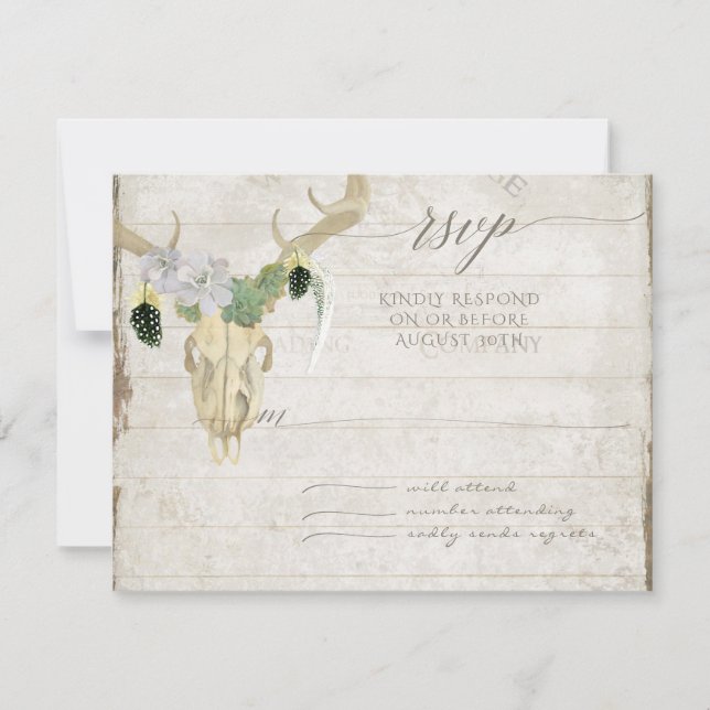 RSVP Minimalist Western Cactus Deer Skull Antlers Card (Front)