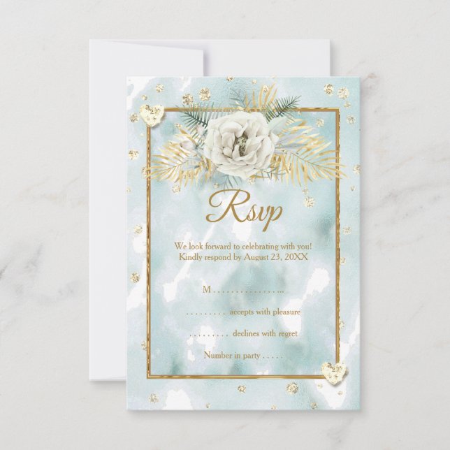 RSVP Mint Teal Gold marble Rose Floral (Front)