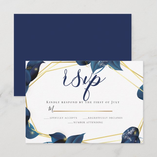 RSVP | Modern Deep Indigo Blue and Gold Invitation (Front/Back)