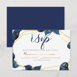 RSVP   Modern Deep Indigo Blue and Gold Invitation