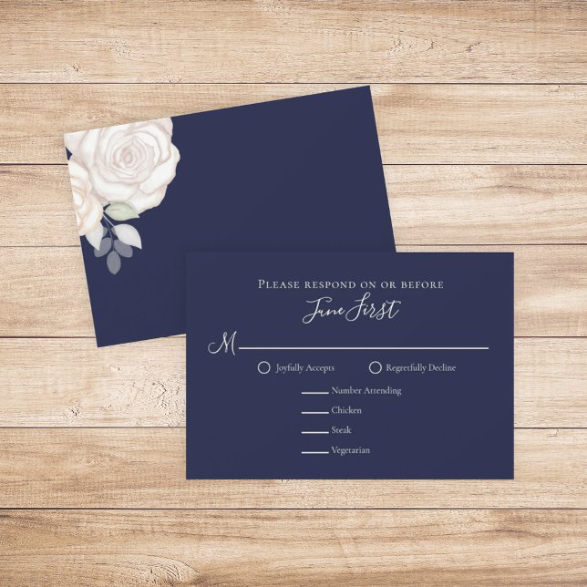 RSVP Modern Elegant Minimalist Floral Navy Blue (Creator Uploaded)