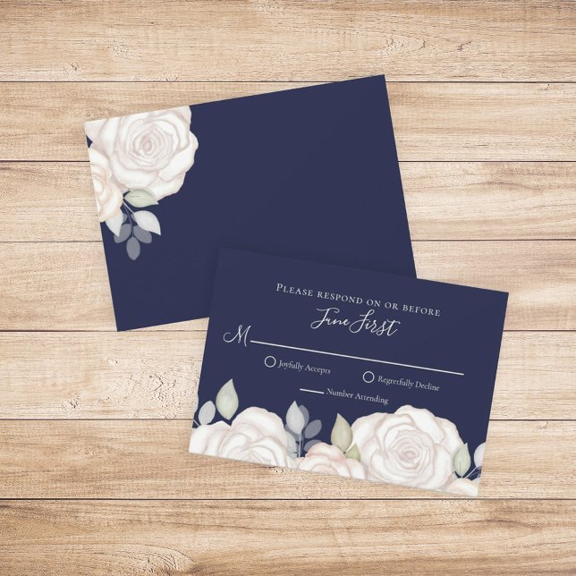 RSVP Modern Elegant Minimalist Floral Navy Blue (Creator Uploaded)