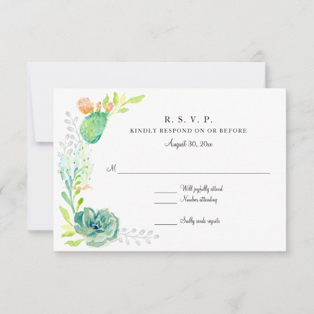 RSVP Modern Simple Watercolor Desert Cactus Floral (Front)