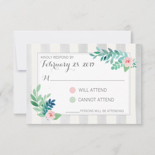 RSVP Modern Stripes & Bohemian Watercolor Floral Card (Front)