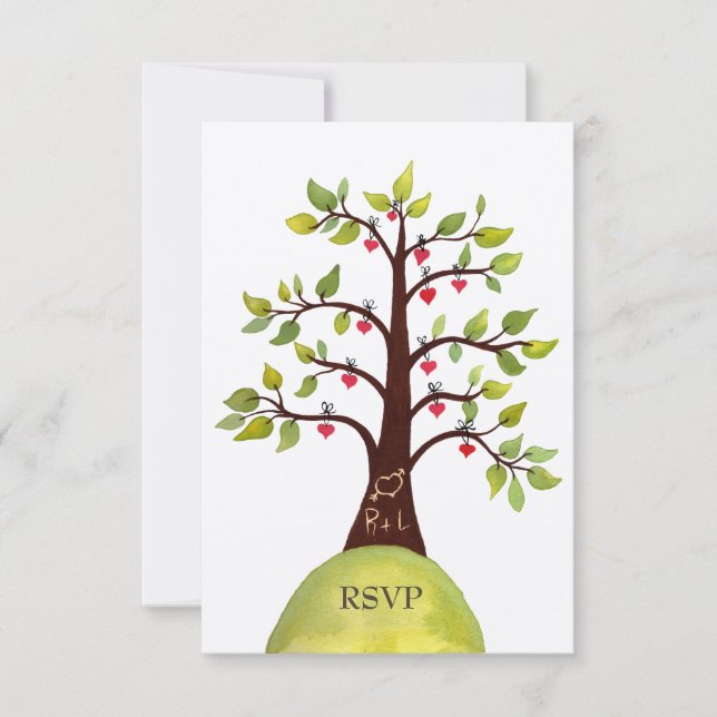 RSVP Monogram Green Tree Wedding Cards (Front)