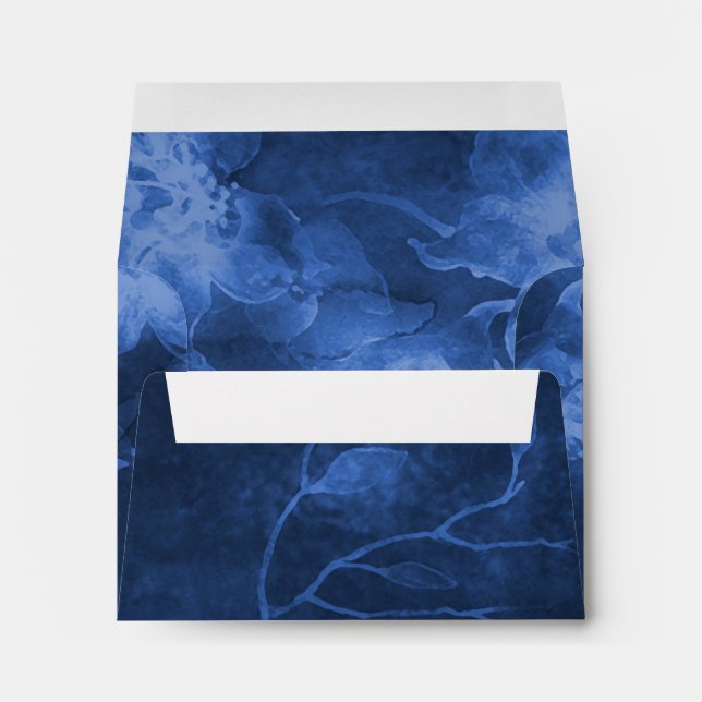 RSVP Navy Blue Watercolor Flowers Allover Envelope (Back (Bottom))