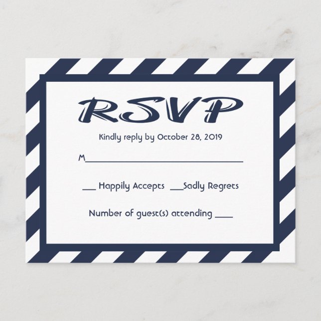 RSVP Navy Blue & White Stripe Nautical Postcard (Front)