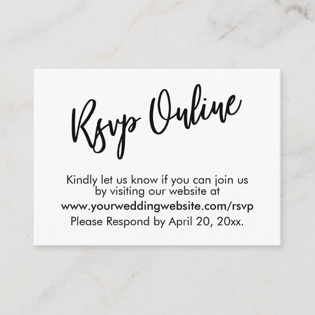 RSVP Online Casual Modern Black White Typography Enclosure Card (Front)