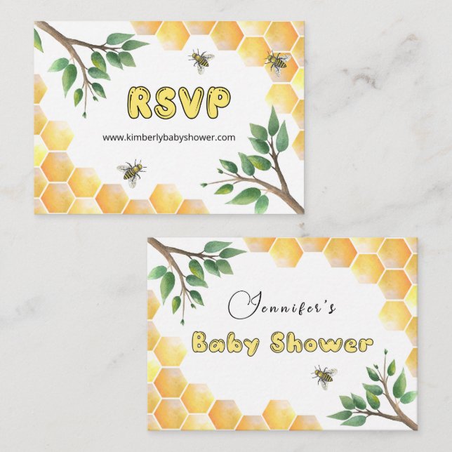 RSVP Online Little Bee Baby Shower Website  Enclos Enclosure Card (Front/Back)