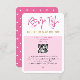 RSVP ONLINE pretty pink white hearts gold qrcode