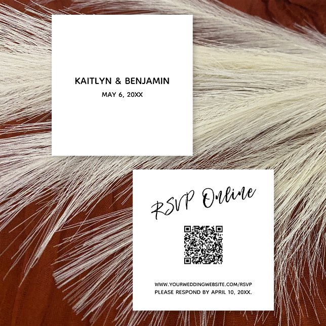 RSVP Online QR Code Minimalist Wedding Script Enclosure Card (Creator Uploaded)
