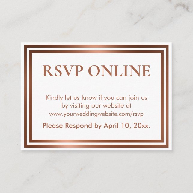 RSVP Online Simple Elegant Copper on White Enclosure Card (Front)