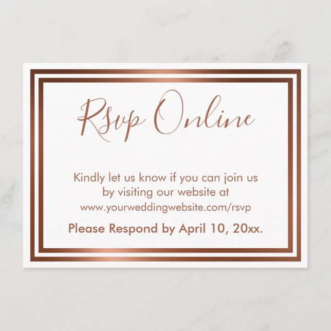 RSVP Online Simple Elegant Copper on White Enclosure Card (Front)