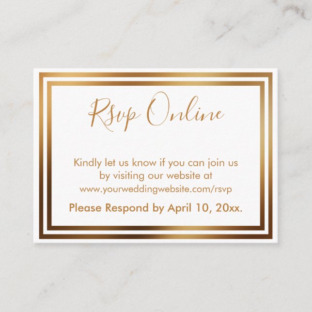 RSVP Online Simple Elegant Gold and White Enclosure Card (Front)