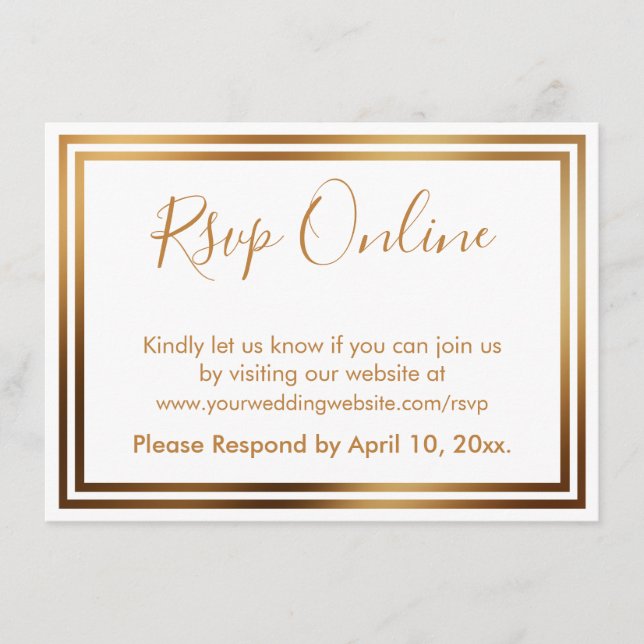 RSVP Online Simple Elegant Gold Borders on White Enclosure Card (Front)