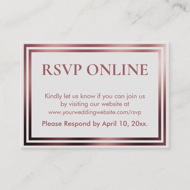 RSVP Online Simple Elegant Rose Gold on Grey Enclosure Card (Front)