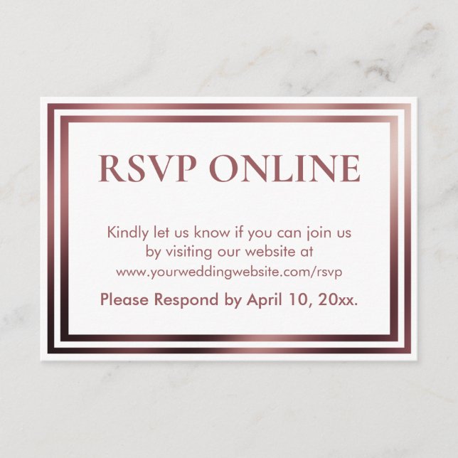 RSVP Online Simple Elegant Rose Gold on White Enclosure Card (Front)