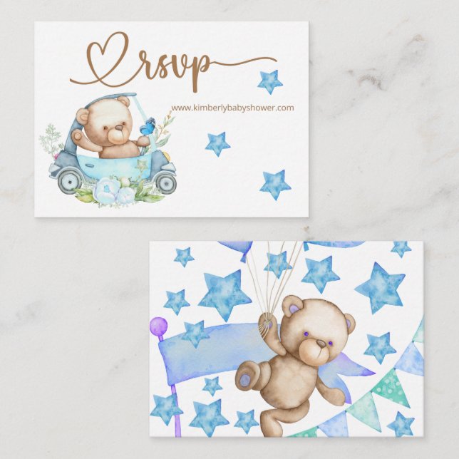 RSVP Online Teddy Bear Baby Bear Baby Shower  Enclosure Card (Front/Back)