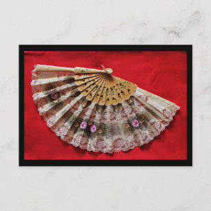 RSVP Ornate Hand Held Fan on a Red Background Card