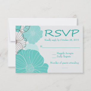 RSVP Party Floral Turquoise, Teal Wedding Flower Card